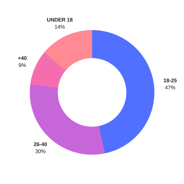 Daigram of percentage of students with their age